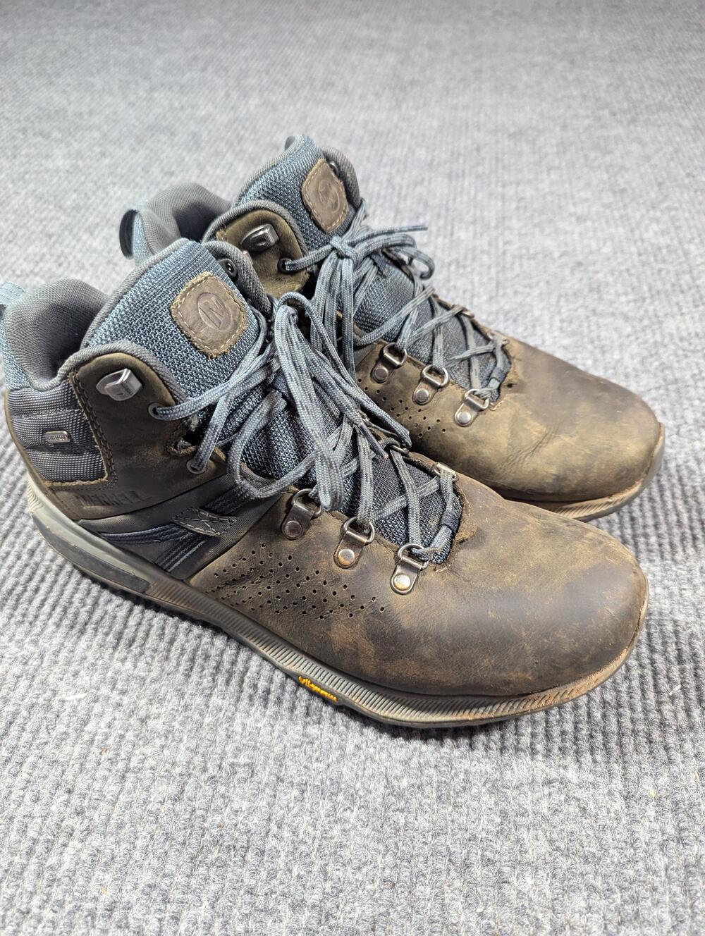 Merrell Zion Peak Hiking Boots Mens Size 11.5 Leather Vibram Brown Lace J035361
